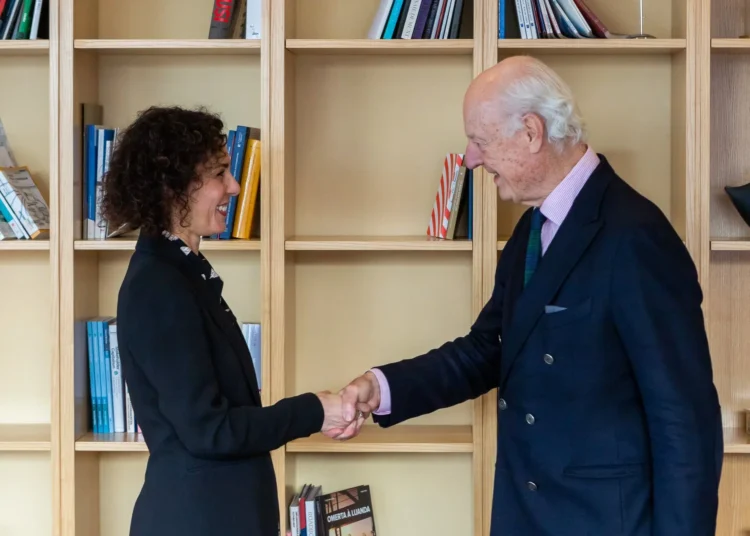 La ministre des Affaires étrangères de la Belgique Hadja Lahbib recevant Staffan de Mistura. DR.